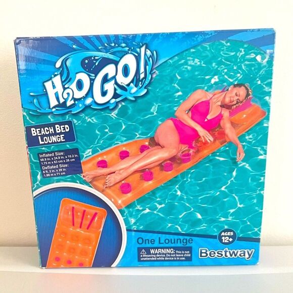 NWT Bestway H2OGO! Deluxe Floating Beach Mat Pool Float Lounger - Orange - Picture 5 of 9